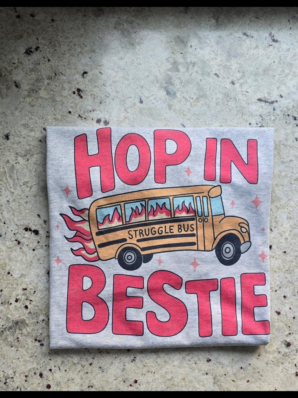 Hop In Bestie' Graphic Tee - Gray & Pink